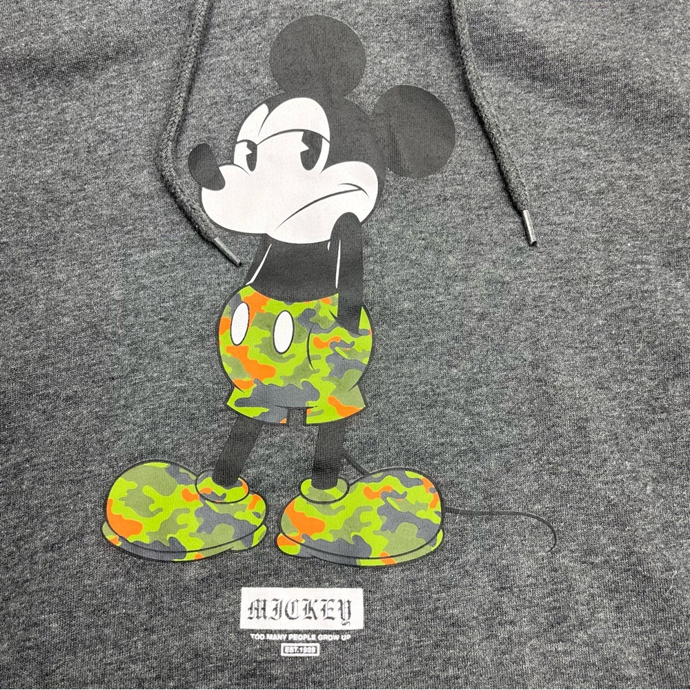 Disney Neff Camo Mickey Mouse Pullover Hoodie Sweatshirt SZ Medium Grey Gray NEW